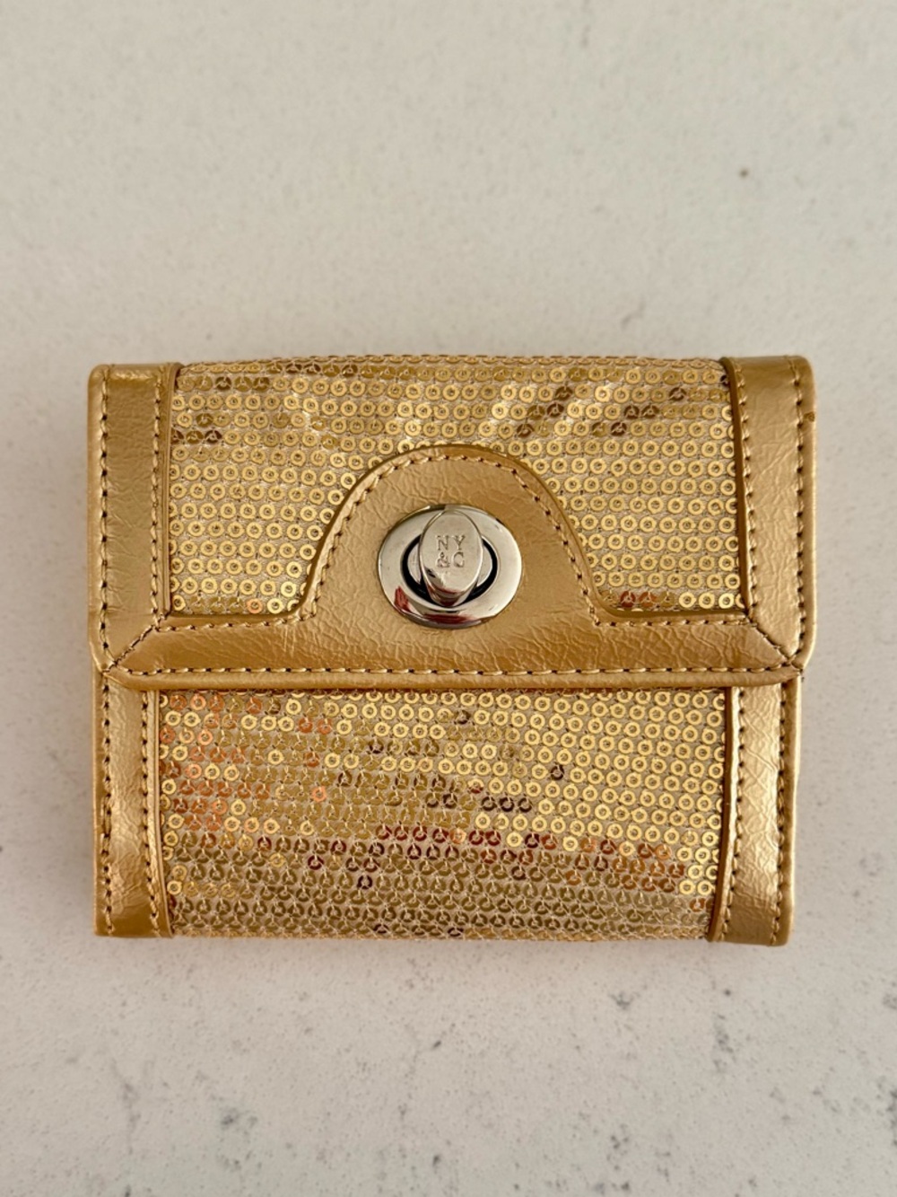 New York & Company Metallic Gold Sequin Wallet